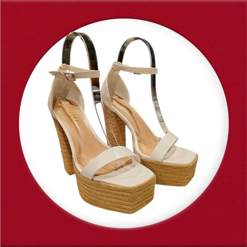 White Platform Espadrille High Heel Sandals With Ankle Strap - Picture 6 of 6